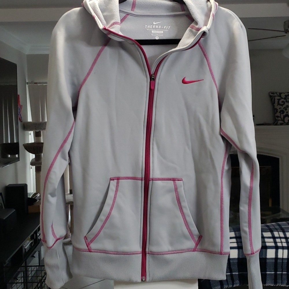 Womens - Nike zipper‎ hoodie - Pink & Grey Size M - Therma Fit